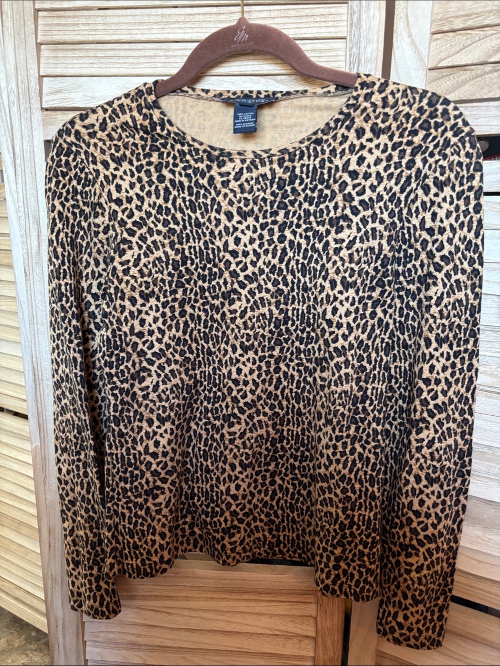 Jones New York Leopard Print Long Sleeve Top - Tan & Black Petite Small